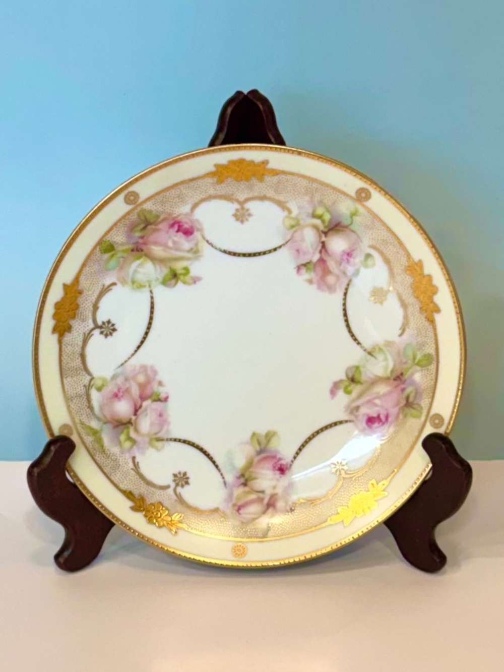 Antique 1900-1918 Erdmann Schlegelmilch 8.5" Salad-Dessert Plates Pink Roses